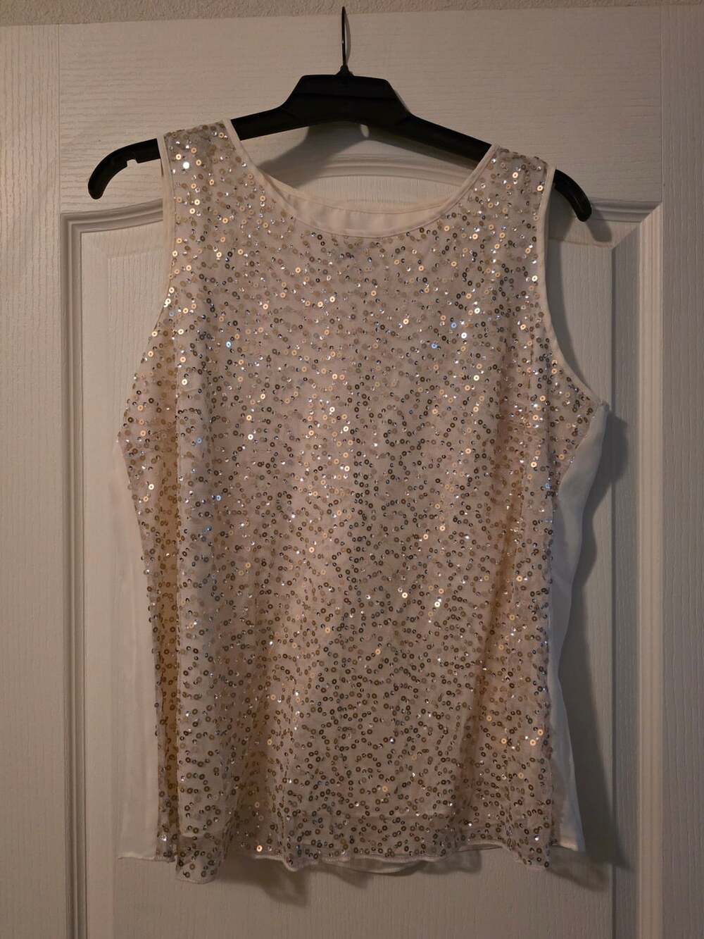 Anne Klein Ivory Sequined Tulle Sleeveless Tank Top Size 12